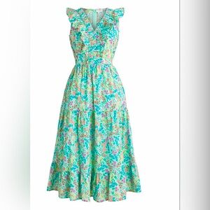 J. Crew Floral Midi Dress - Green and Pink